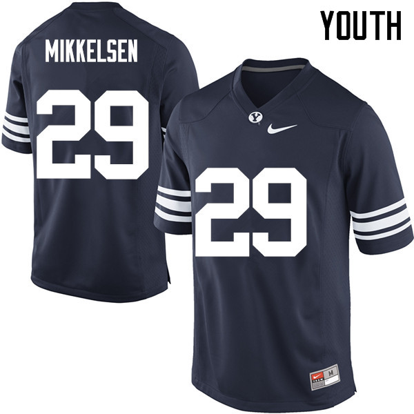 Youth #29 Andrew Mikkelsen BYU Cougars College Football Jerseys Sale-Navy - Click Image to Close